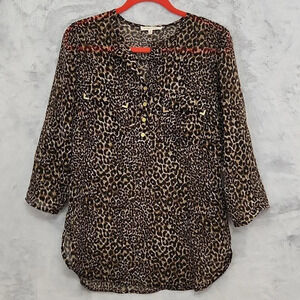 Wishful Park animal print sheer blouse size M